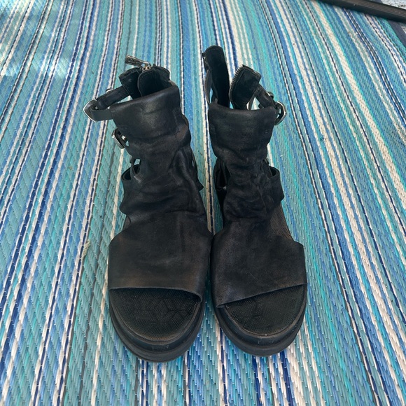 AS98 gladiator platform suede soft leather black sandals - Picture 6 of 6